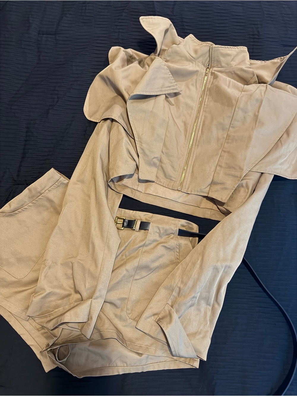 Fashion Nova Beige Cropped Jacket and High-Waist Shorts Set